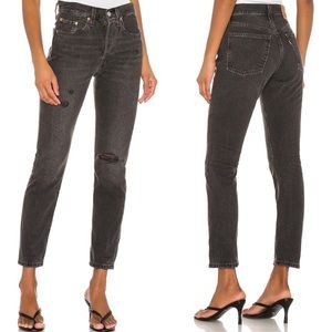 LEVI’S Premium 501 Skinny in Black Stick High Waisted Button Fly
